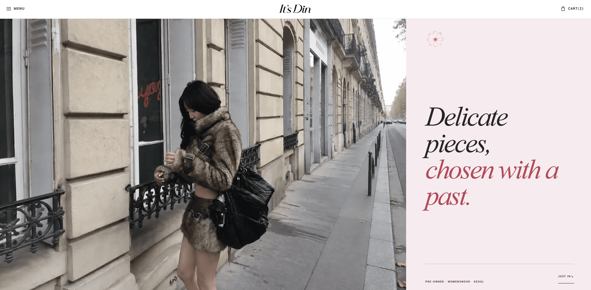 It’s Din storefront with Paris street photography and a blush editorial panel