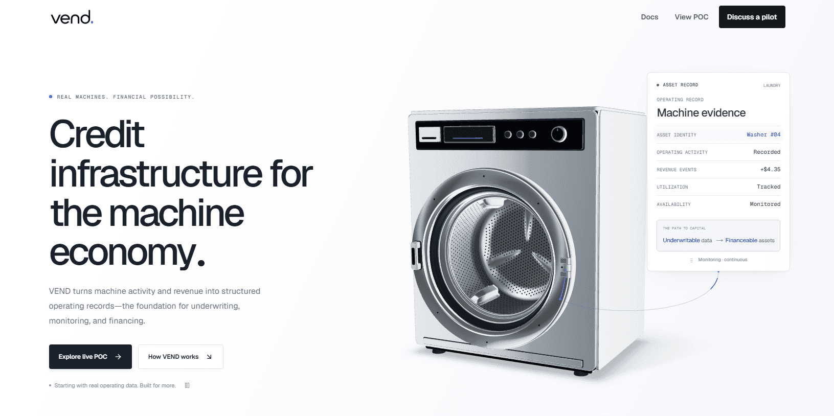 VEND landing page interface